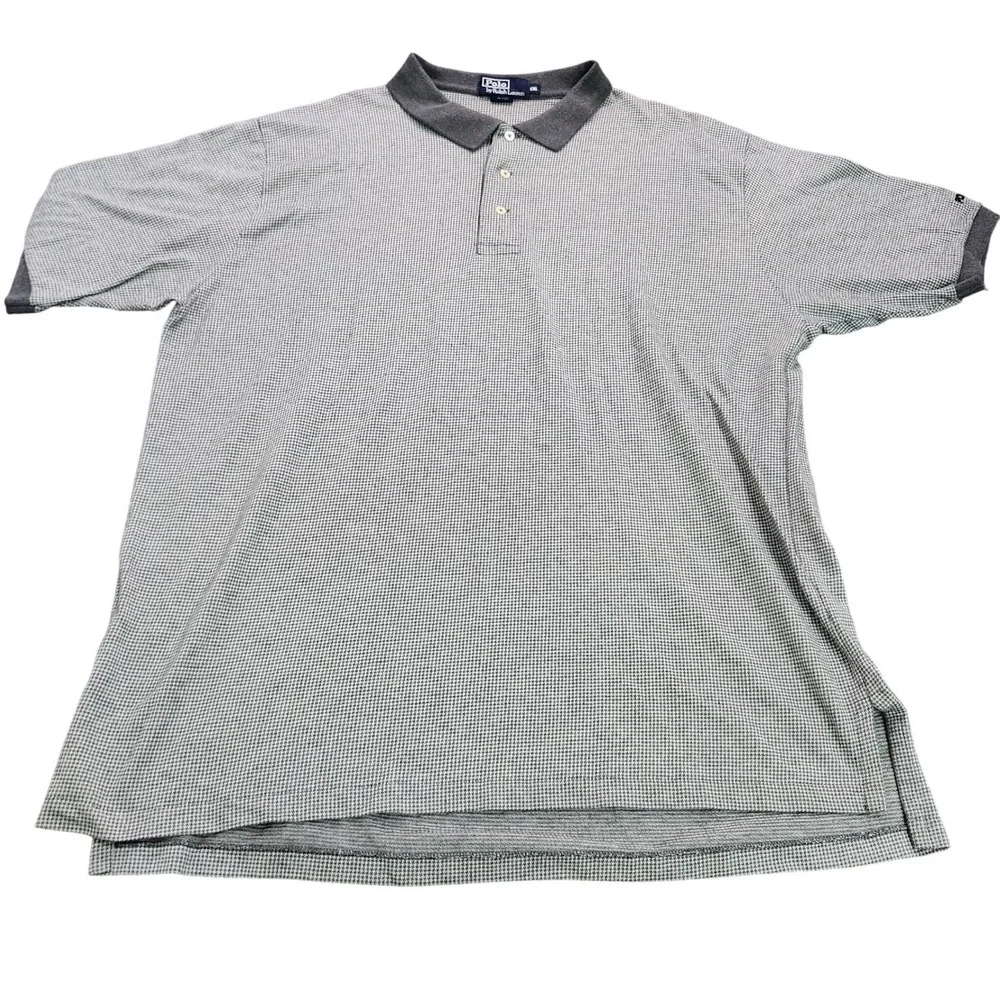 Vtg Polo Ralph Lauren XXL Gray Houndstooth Polo Shirt 90's Sleeve Logo made USA